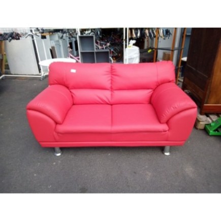 CANAPE 2 PLACES EN CUIR ROUGE