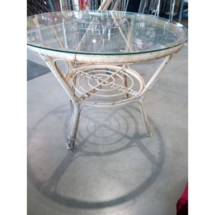 PETITE TABLE EN ROTIN RONDE + DESSUS VERRE