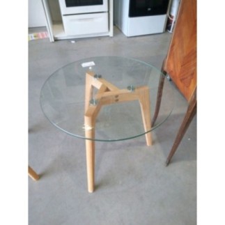 TABLE 3 PIEDS SALON VERRE ET BOIS
