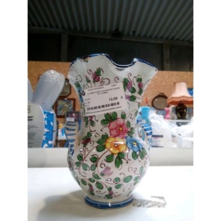 JOLI VASE FLEURI ITALIEN BORD GANSE ET 2 ANSES 