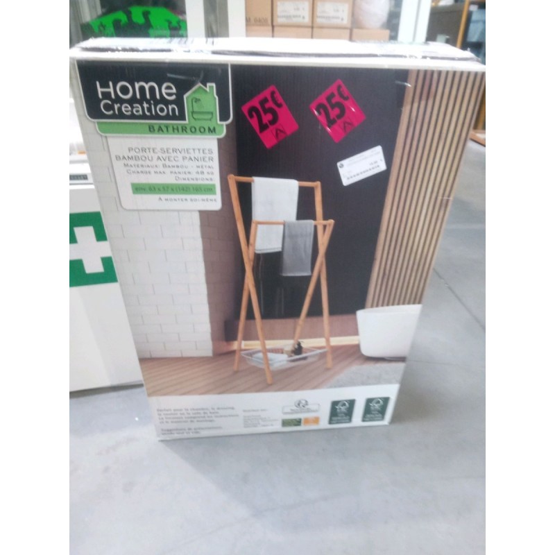 PORTE SERVIETTE BAMBOU AVEC PANIER