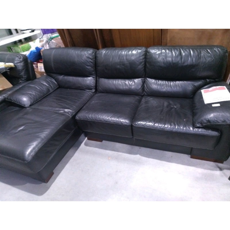 ENSEMBLE CANAPE MERIDIENNE + FAUTEUIL CUIR NOIR