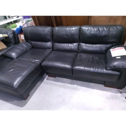 ENSEMBLE CANAPE MERIDIENNE + FAUTEUIL CUIR NOIR