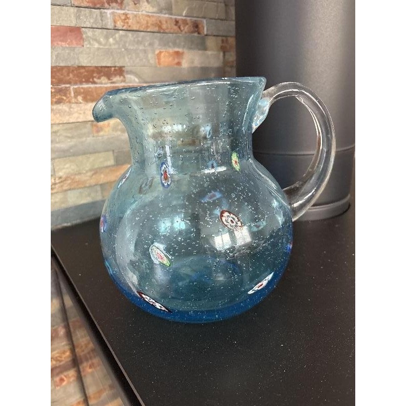 GRAND PICHET BLEU VERRE SOUFFLE 